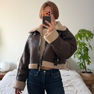Brown Faux Leather Shearling Jacket